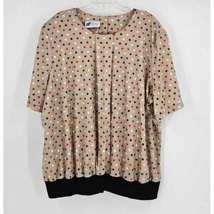 Topnotch Womens Tan Stretch Top w/Colorful Polka-dots Throughout Banded Hem 50